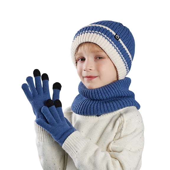 QASIEATN Kids' Everyday Wear Accessories 3 PCs Winter Hat Gloves Scarf Set For Girls and Boys Knitted Beanie Hats Gloves and Warm Fleece Lined Neck Warmer Set