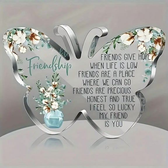 Gift for Friend Friendship Gifts for Women Friend Friendship Birthday Cheer up Acrylic Heart Butterfly Keepsake Paperweight for Home Office Table Shelf(Butterfly)