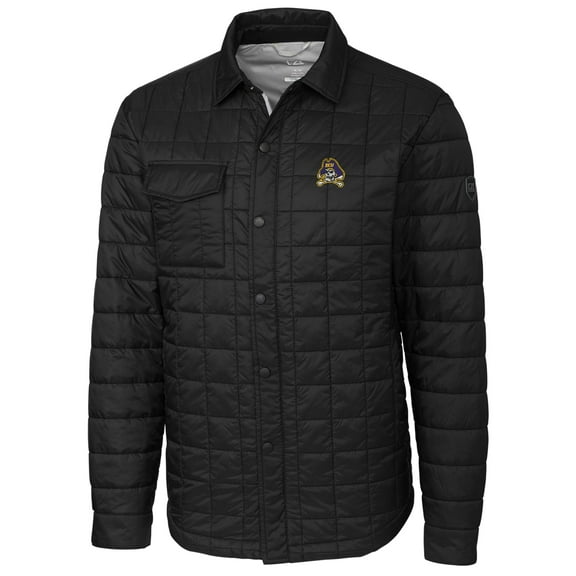 Men's Cutter & Buck Black ECU Pirates Rainier Full-Snap Shirt Jacket