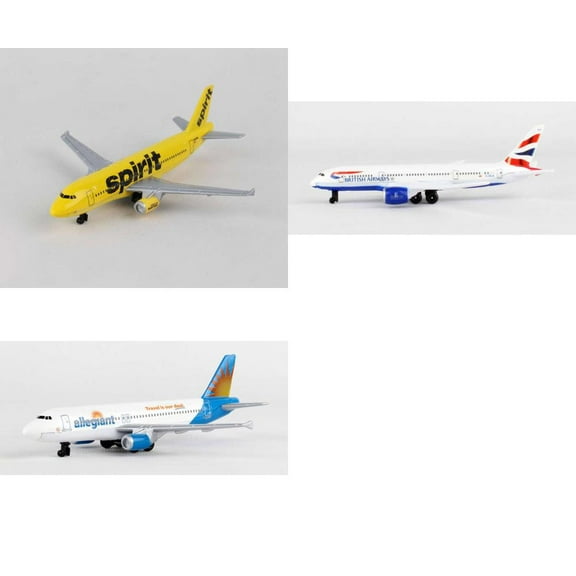 Spirit, British Airways, Allegiant Airlines Diecast Airplane Package - Three 5.5" Diecast Model Planes