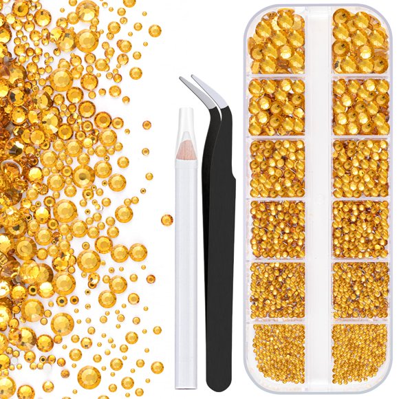 Diamantes de imitación para uñas, 2000 Uds., 1,5-6mm, vidrio, amarillo dorado, redondo, con parte posterior plana, diamantes brillantes para manualidades DIY, arte de uñas