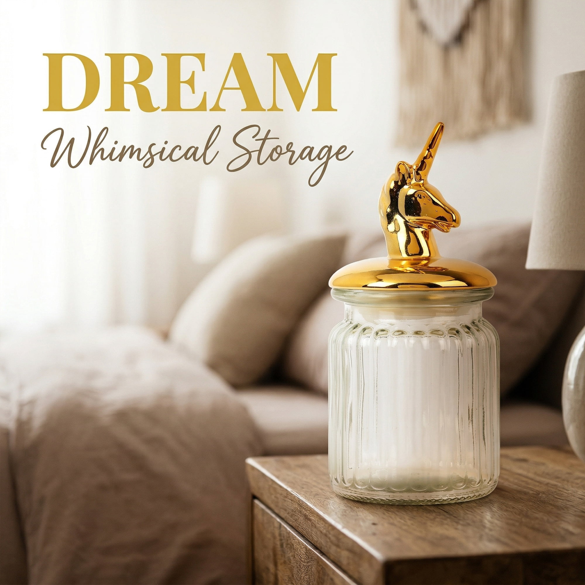 Unique Bargains Decorative Glass Jar With Lid Golden Mythical Creature 3" x 3" x 5.5"