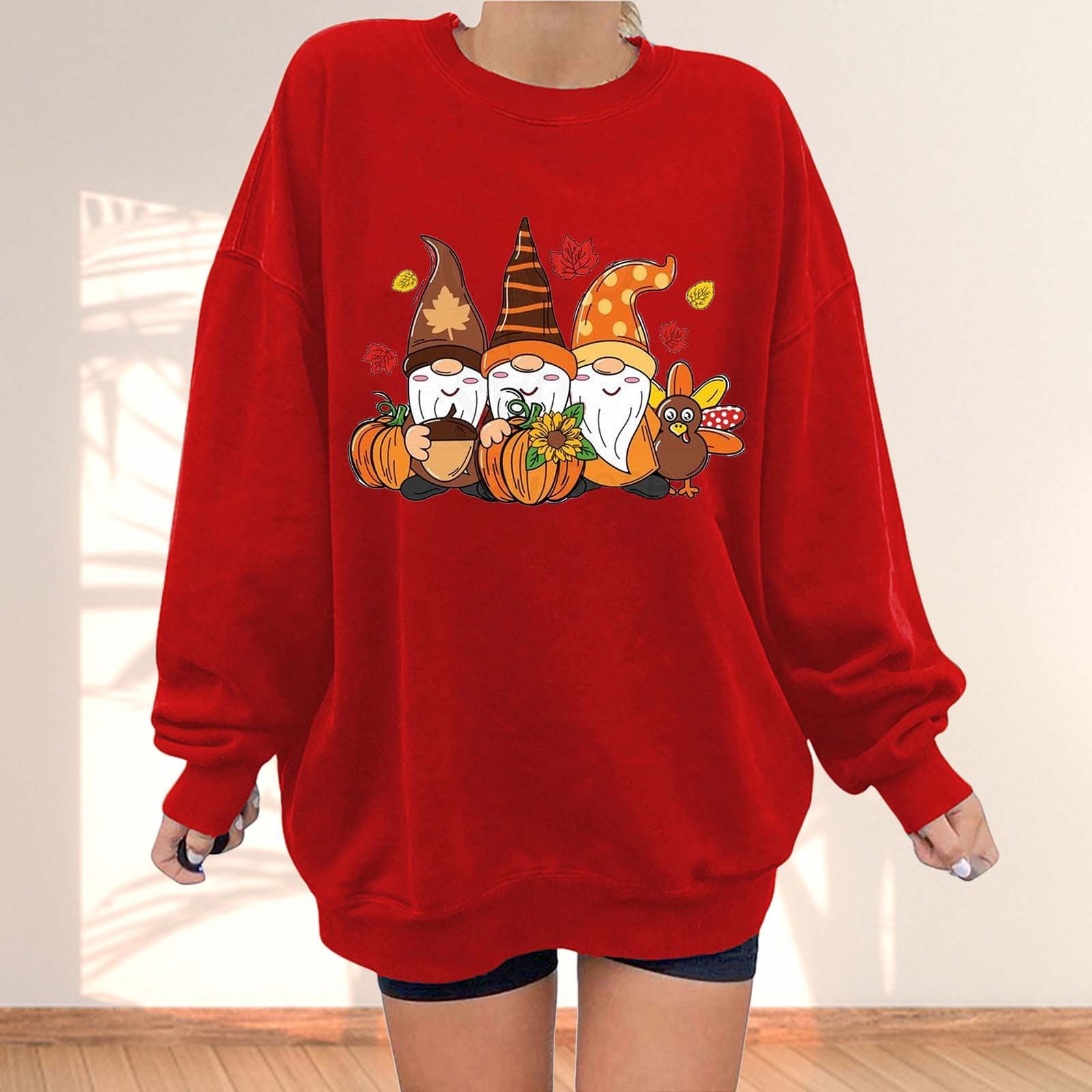 fartey Womens Oversized Sweatshirts Round Neck Mushroom Print Top Long  Sleeve Cute Shirt Loose Pullover Sweatshirt 