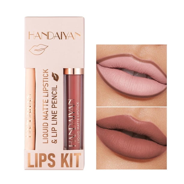 Ruifaya Juego de delineadores de labios con brillo de labios antiadherentes, lápiz labial mate, delineador de labios aterciopelado Nice Hot L6