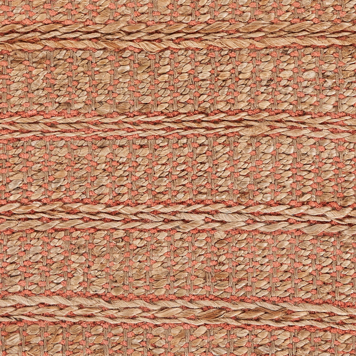 LR Home Ollie 9' x 12' Brown/Coral Striped Braided Jute Indoor Area Rug