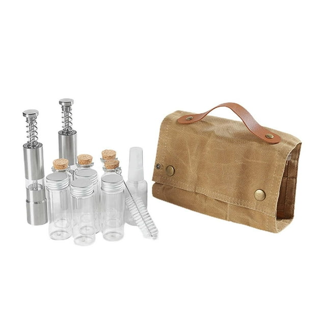Juego de especias de viaje de 12 piezas para acampar con bolsa de almacenamiento de lona para pescar en la playa kusrkot botellas de especias