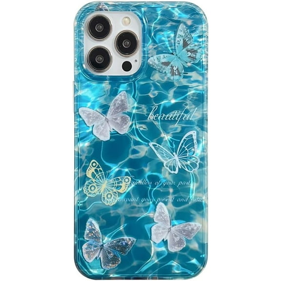 Cute Butterfly Laser Water Ripple Soft  for iPhone Case (Blue,iPhone 13 Pro Max)