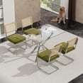 thumbnail image 2 of KATBOC Modern Dining Table Set, 47.24in Tempered Glass Table with 4 Velvet Upholstered Chairs, Cane Back & Chrome Base, Space-Saving Kitchen Set for Small Spaces, 2 of 7