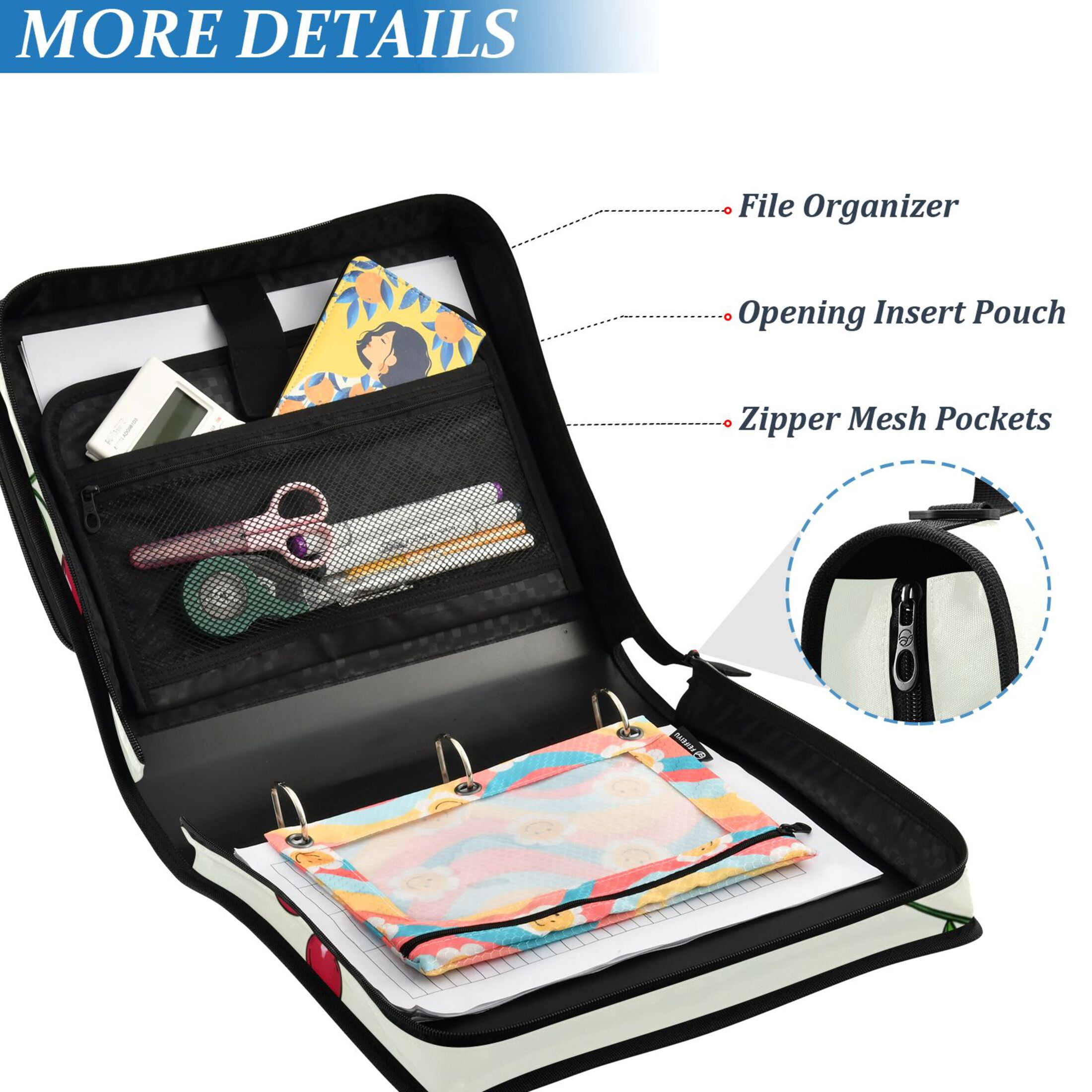 ALAZA Zipper Binder Red Cherries 3 Ring Trapper Keeper File Folder Organizer Bag