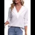 thumbnail image 3 of Camisetas de Larga para Mujer, Camisetas Informales con Cuello en V, Cómodas, Básicas y Suaves L, 3 of 10