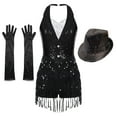 thumbnail image 3 of Zaldita Women Tuxedo Bodysuit Outfits Fringe Latin Dance Leotard with Gloves Hat Ballroom Dance Tops Black XXL, 3 of 7