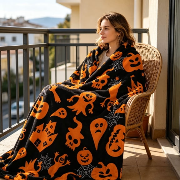 YHAICO Halloween Fleece Blanket 100x150cm - Soft Throw for Twin Bed, Cozy Plush Flannel for Girls, Warm Decorative Blanket for Dorm Room