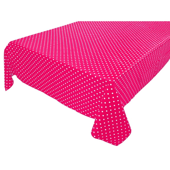 Cotton Tablecloth Polka Dots Print / Small White Dots on Fuchsia
