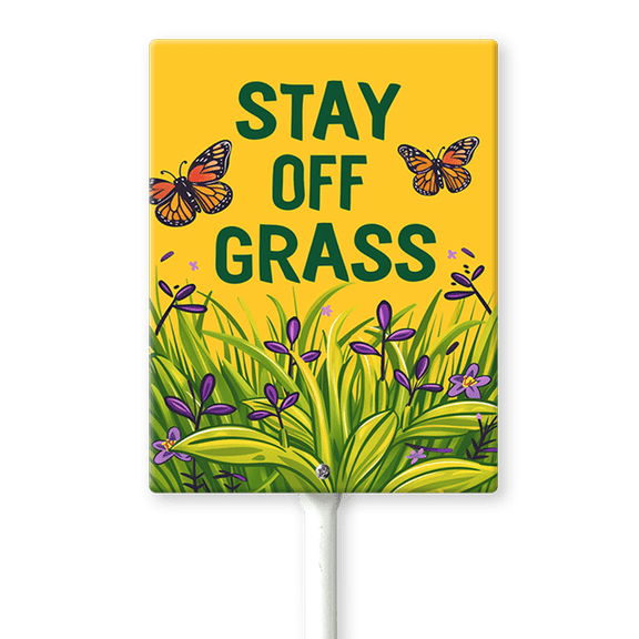 Eveokoki Stay Off Grass Sign with Metal Stakes, 4.6"x 6" Stay Off Grass Aluminum Signs for Yard, Weatherproof, Sturdy