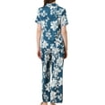 thumbnail image 3 of Unique Bargains Women's Pajama Set Silk Short Sleeves and Pants Floral Satin Sets, 3 of 5