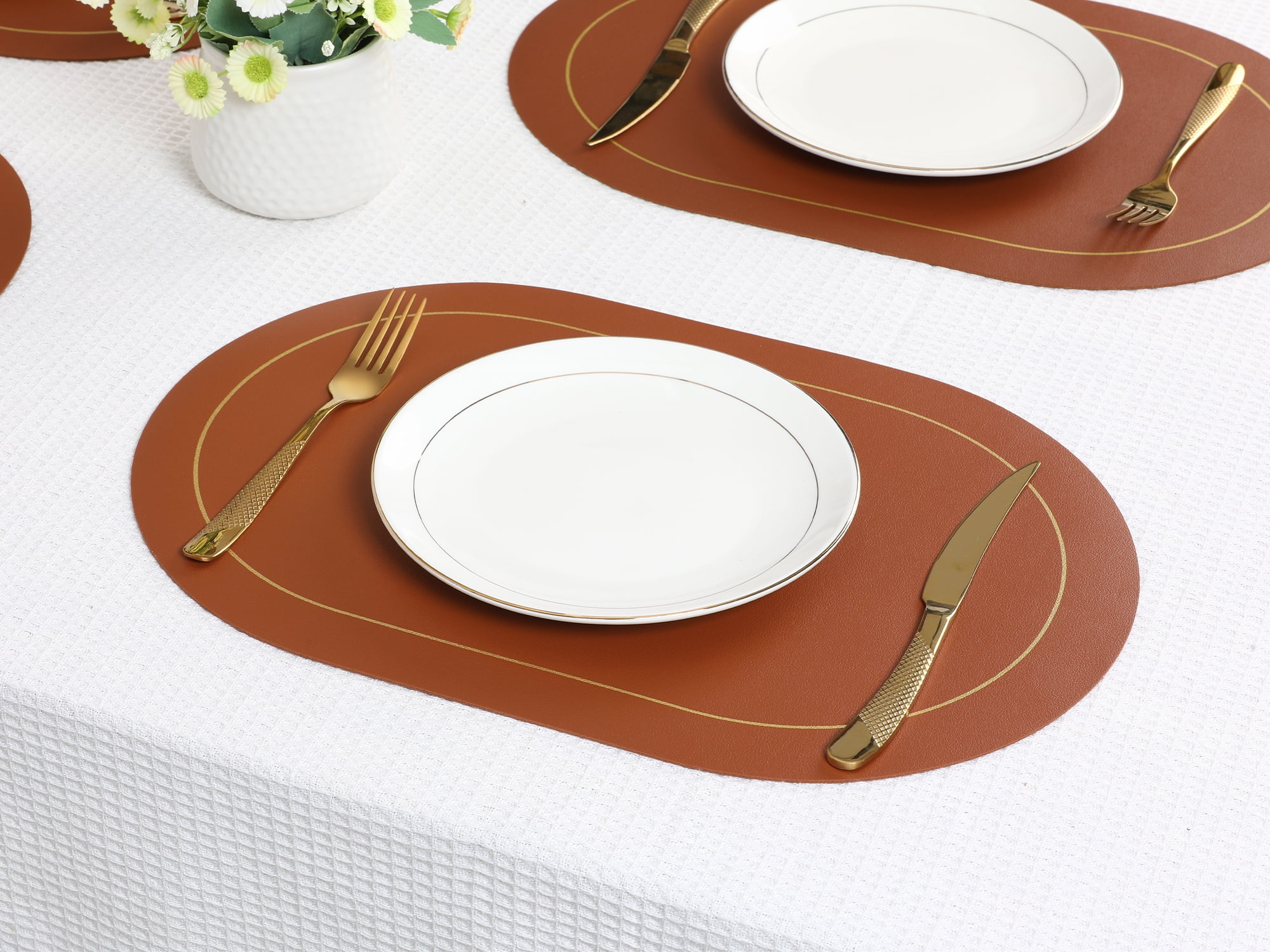 Unique Bargains Set of 6 Faux Leather Placemats Brown