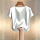 thumbnail image 4 of Eres Más Que Una Camisa de Puntuación de Prueba Moda de Verano de Mujer Color Sólido Casual Cuello en V Top de Manga Corta Mujeres Tops de Verano Casual, 4 of 5