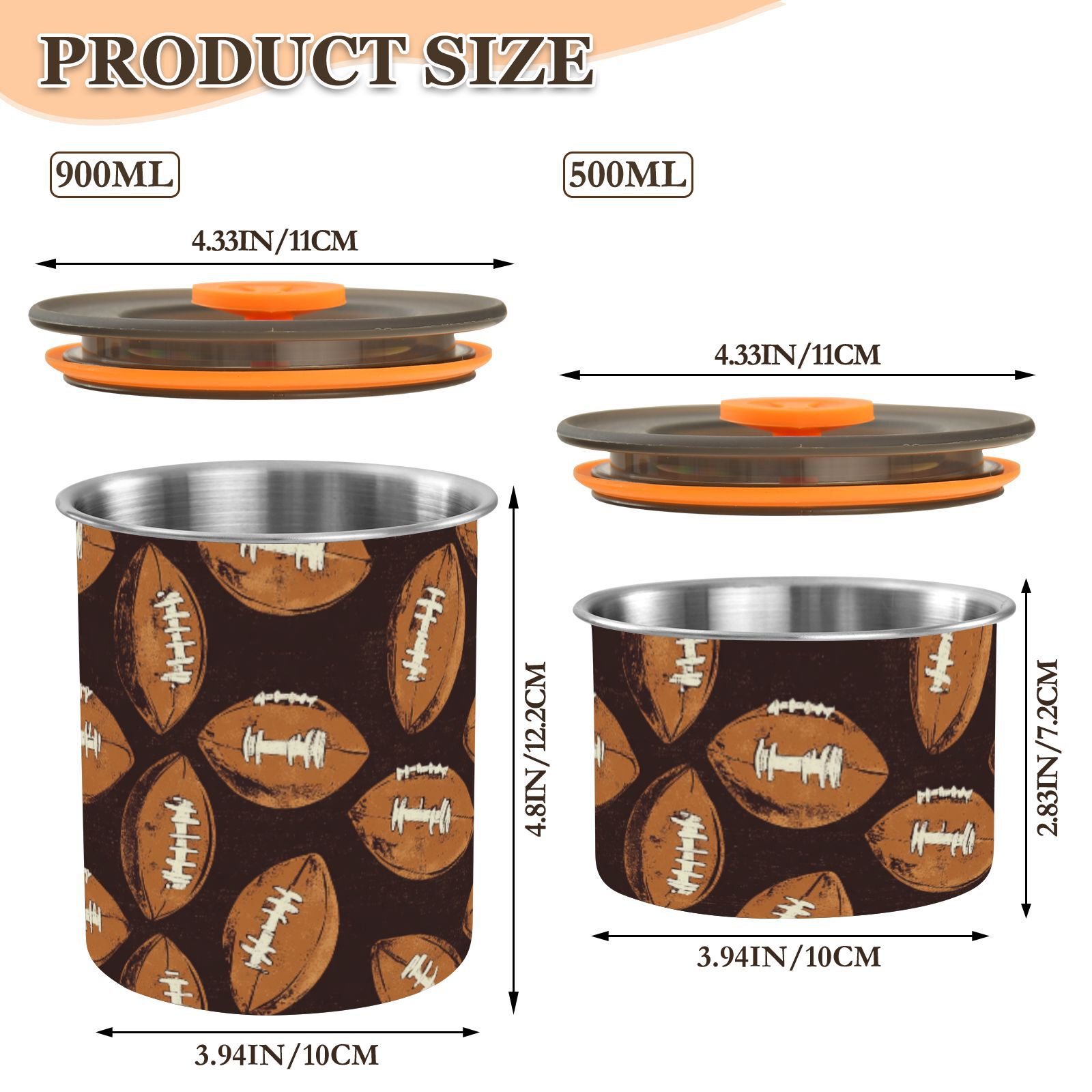 Brown Football Airtight Coffee Bean Canister 30oz Food Storage Containers with Lids For Gournd, Tea, Sugar, Flour, Rice, Cereal, Candy Cookie Jar