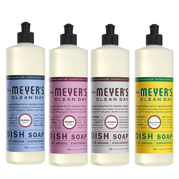 Mrs. Meyers Clean Day Liquid Dish Soap, 1 Pack Bluebell, 1 Pack Peony, 1 Pack Lavender, 1 Pack Honeysuckle, 16 OZ each