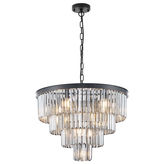 24” Smoked-grey Crystal Chandeliers Luxury 4-Tier 12 Lights Pendant Light Fixture Contemporary for Dining Room Foyer Staircase Living Room