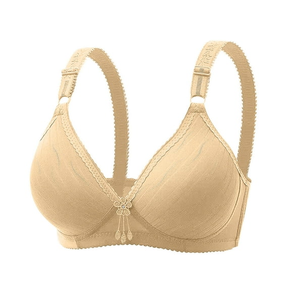 Women's Sports Bras Plus Size Women's Non Steel Ring Style Printed Gathered Middle Button Breathable Underwear Daily Bra Beige Xxl（42/95）