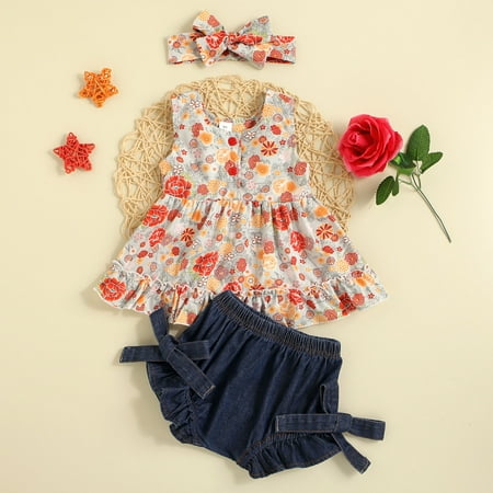 

Hunpta Sleeveless Infant Bowknot Print Skirt Shorts Baby Set Girls Flower Girls Outfits&Set