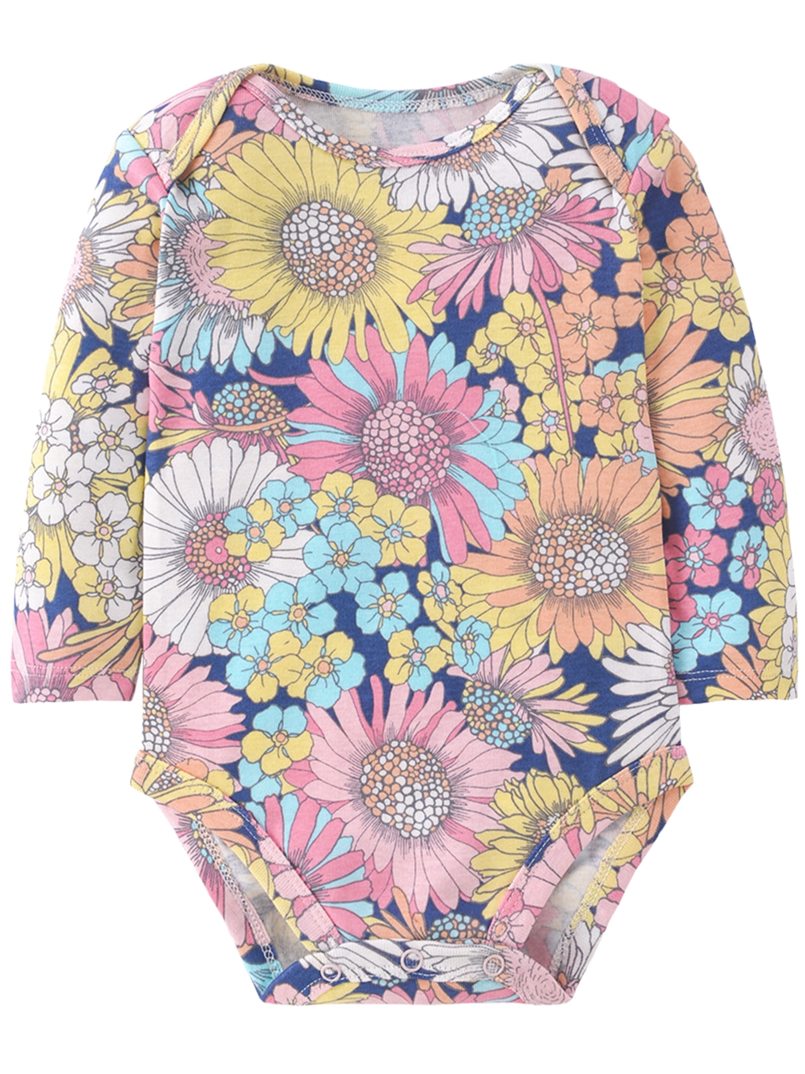 HWJAD Baby Girls' 3-Pack Long Sleeve Bodysuits One-piece 100% Organic Cotton for 0-24 Months Baby Girl