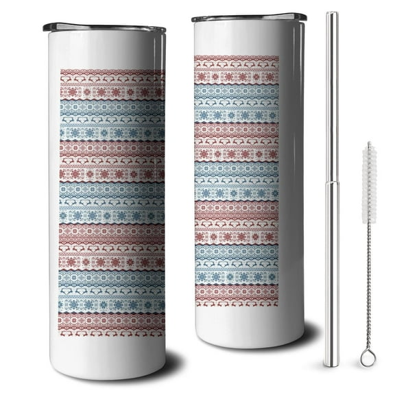 20oz Christmas Folk Pattern Skinny Tumblers Stainless Steel Tumbler with Lid and Straw,Vacuum Insulated Double Wall Travel Tumbler Cups with Cleaning Brush for Coffee,Tea