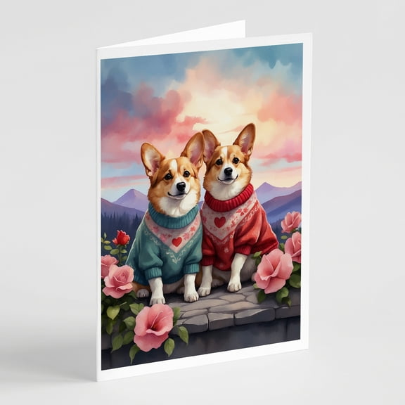 Corgi Two Hearts Greeting Cards Pack of 8 7 in x 5 in