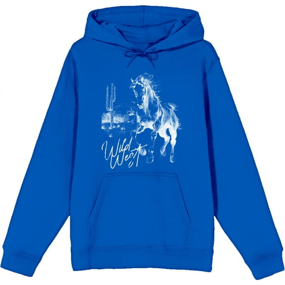 Wild West Adventure Adult Blue Long Sleeve Hoodie-Medium