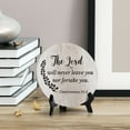 thumbnail image 3 of Round The Lord Will Never Leave You Nor Forsake You. Deuteronomy 31:6 Wood Color Circle Table Sign (5x5"), 3 of 4