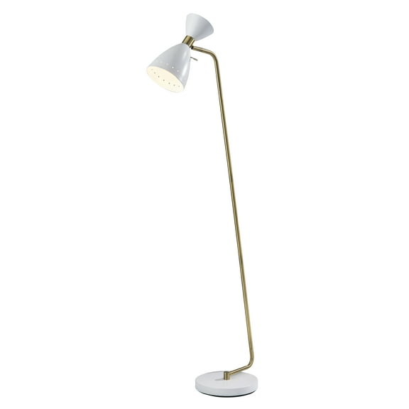 Adesso Oscar Floor Lamp, White with Antique Brass