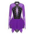 thumbnail image 3 of TiaoBug Women's Figure Ice Skating Gymnastic Leotard Roller Skating Performance Dress Purple L, 3 of 7