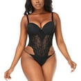 thumbnail image 2 of Elainilye Fashion Bodysuits for Women Tummy Control Shaping Crotch Fit Lace Tight Strap Bodysuit Shapewear,Black, 2 of 9