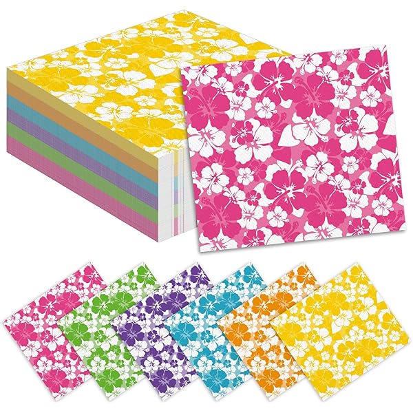 WONIMA02 120 Pcs Hibiscus Party Napkins Disposable 6.5 x 6.5 Inches Hawaiian Tropical Luau Paper Napkins Table Decorations Dessert Beverage Napkin for Aloha Summer Beach Party Supplies
