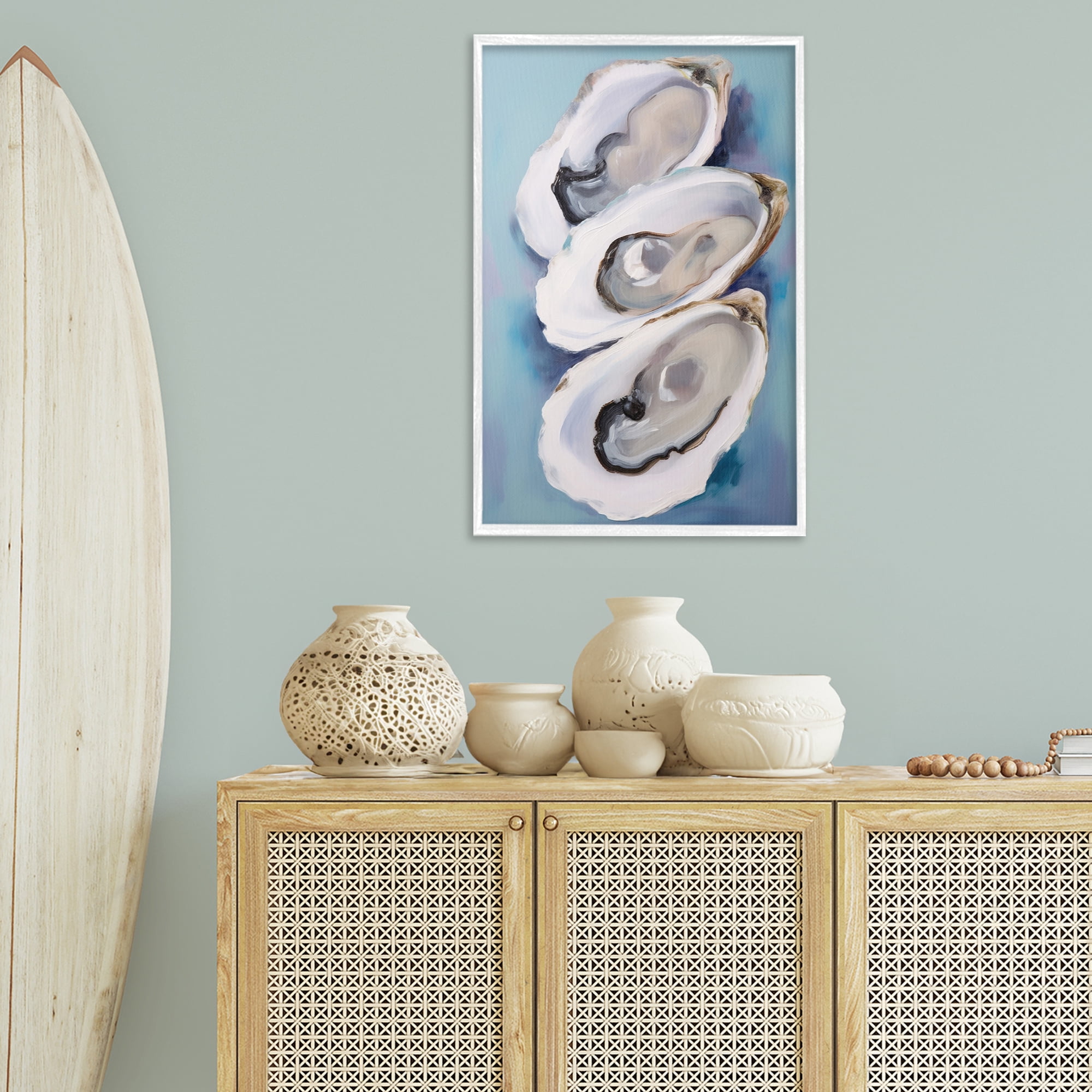 Stupell Industries Three Oyster Shells Animals & Insects Painting White Framed Art Print Wall Art, 20 x 30