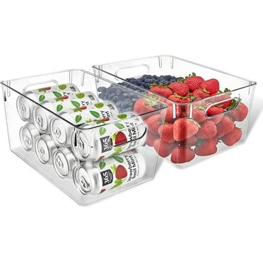 LifeMaster Pack of 2 Large Fridge Organizer PET Clear Bins - Maximize Storage Space, Easy to Clean, Portable & Stackable - Ideal for Fridge, Kitchen Cabinet, Pantry & Countertops - 11" x 8" x 6