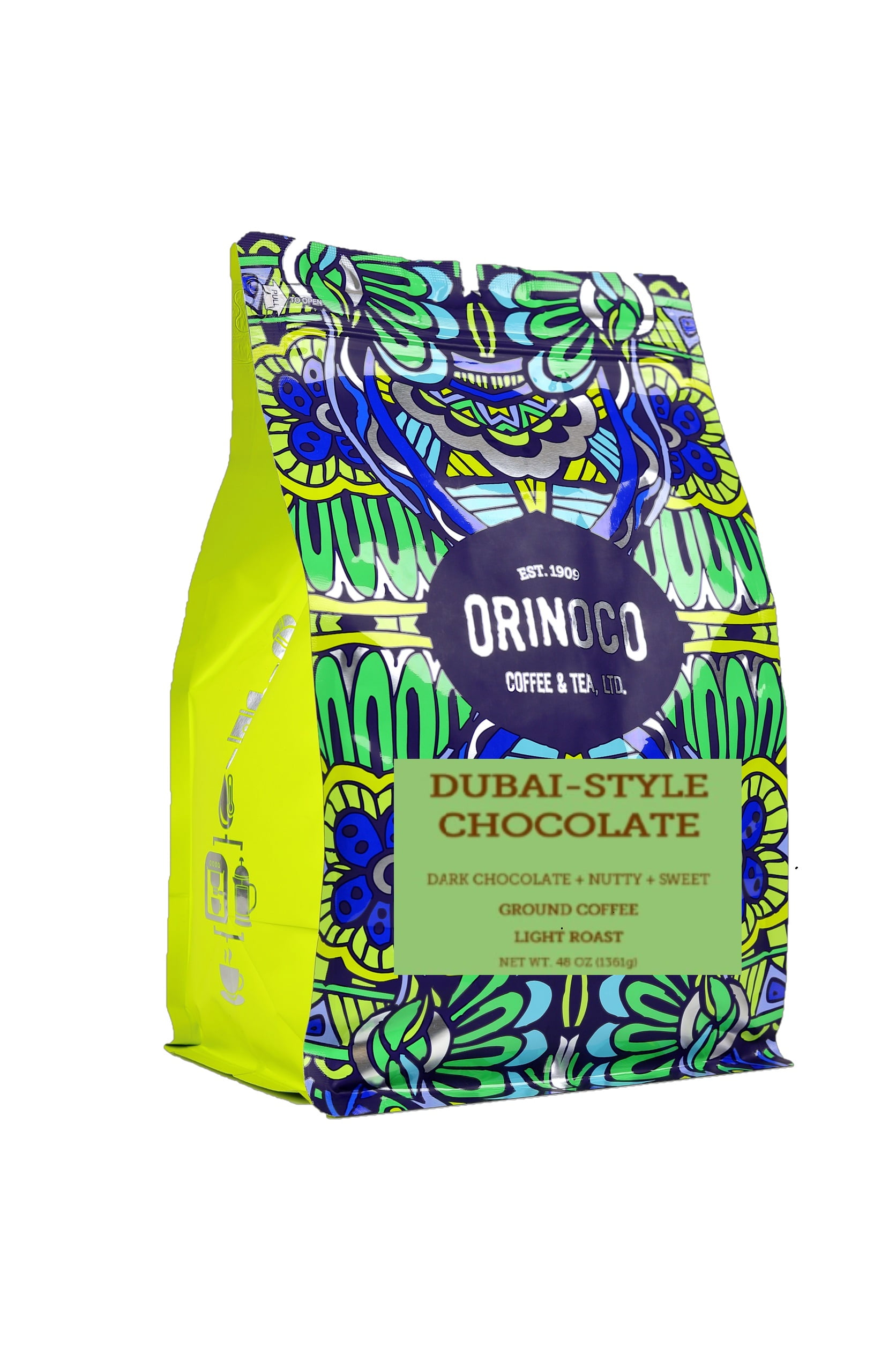 Orinoco Dubai-Style Chocolate Flavored Coffee 3lb bag, Light Roast, Ground Coffee, 100% Arabica beans