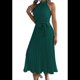 thumbnail image 3 of Vestido de Cóctel Midi Plisado con Cuello Halter, Sin Mangas y Corte en A para Mujer, para Playa y Sol (Verano 2025) Verde S, 3 of 10
