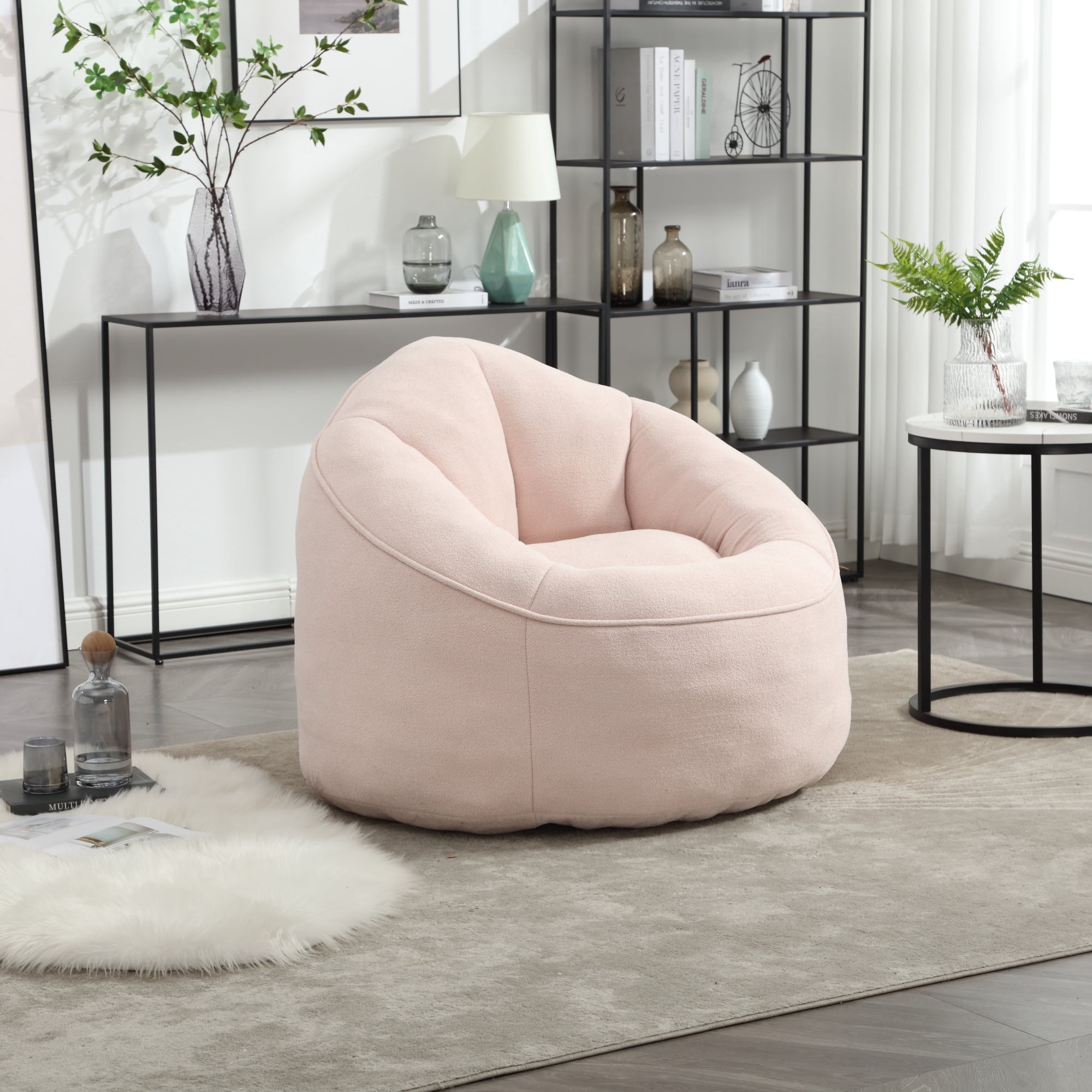 Rstll Bean Bag Sofa Chair for Adults, High Density Foam Filled Lazy Sofa with Footrest, Compressed Packaging Soft Padded Lounge Chair,Pink