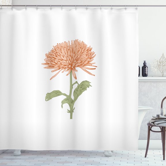 Ambesonne Dahlia Shower Curtain, Retro Blooming Nature, 69"Wx75"L, Pale Orange Army Green
