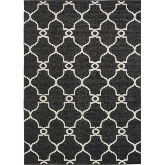 Unique Loom Tapis Design Moderne Treillis Extérieur 7'x10' Rectangle Noir/ivoire