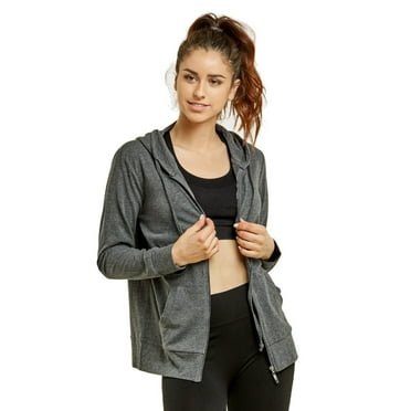 Sofra Women's Cotton Comfort Zip Up Hoodie Jersey Sweater - Charcoal Gray - XXL