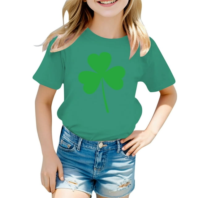Hauts pour Filles - T-shirts à Manches Courtes et Col Rond avec Imprimé St Pat pour Jeunes Filles Élégantes