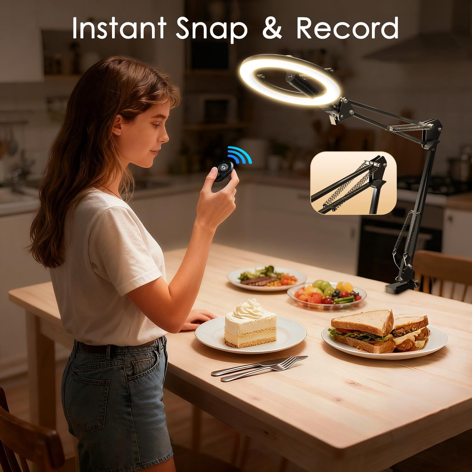 Magnetic Overhead Phone Mount With 10" Ring Light  5000mah Flexible Articulating Circle Lamp Table Tripod Stand For Video Recording Cooking Zoom Meeting Live Streaming