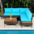 thumbnail image 4 of 4 Pieces Patio Cushioned Rattan Sofa Coffee Table Furniture Set with Wooden Side Table Lounge Chair Outdoor My Lux Decor Round, 4 of 8
