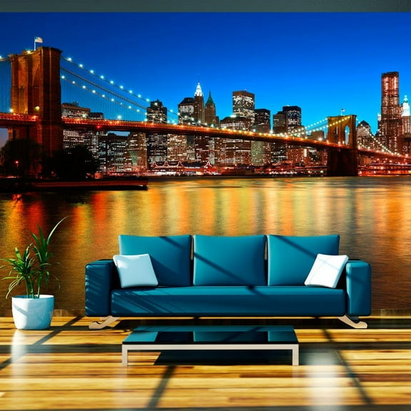 Tiptophomedecor New York Wallpaper Wall Mural - Dusk Over The Brooklyn Bridge
