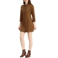 thumbnail image 5 of INSPIRE CHIC Women's Denim Dress 3/4 Sleeve Button Down Mini Jean Shirt Dress M Brown, 5 of 8