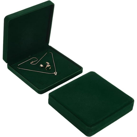 Square Velvet Jewelry Gift Boxes for Necklaces Earrings Ring Dark Green 18.8x18.9x4cm