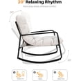 thumbnail image 4 of 3 Pieces Outdoor Conversation Set, Metal Patio Bistro Set with 2 Outdoor Rocking Chairs and Side Table, Patio Furniture Set with Cushions for Apartment, Porch, Balcony, Poolside, Off-White, 4 of 9